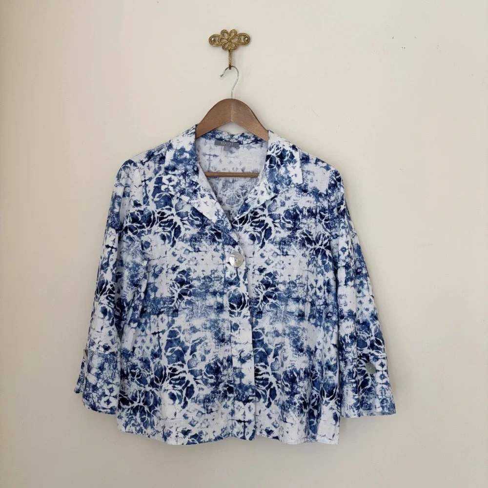 Habitat Batik Tie Dye Linen Button Front Shirt Small Coastal Grandma
